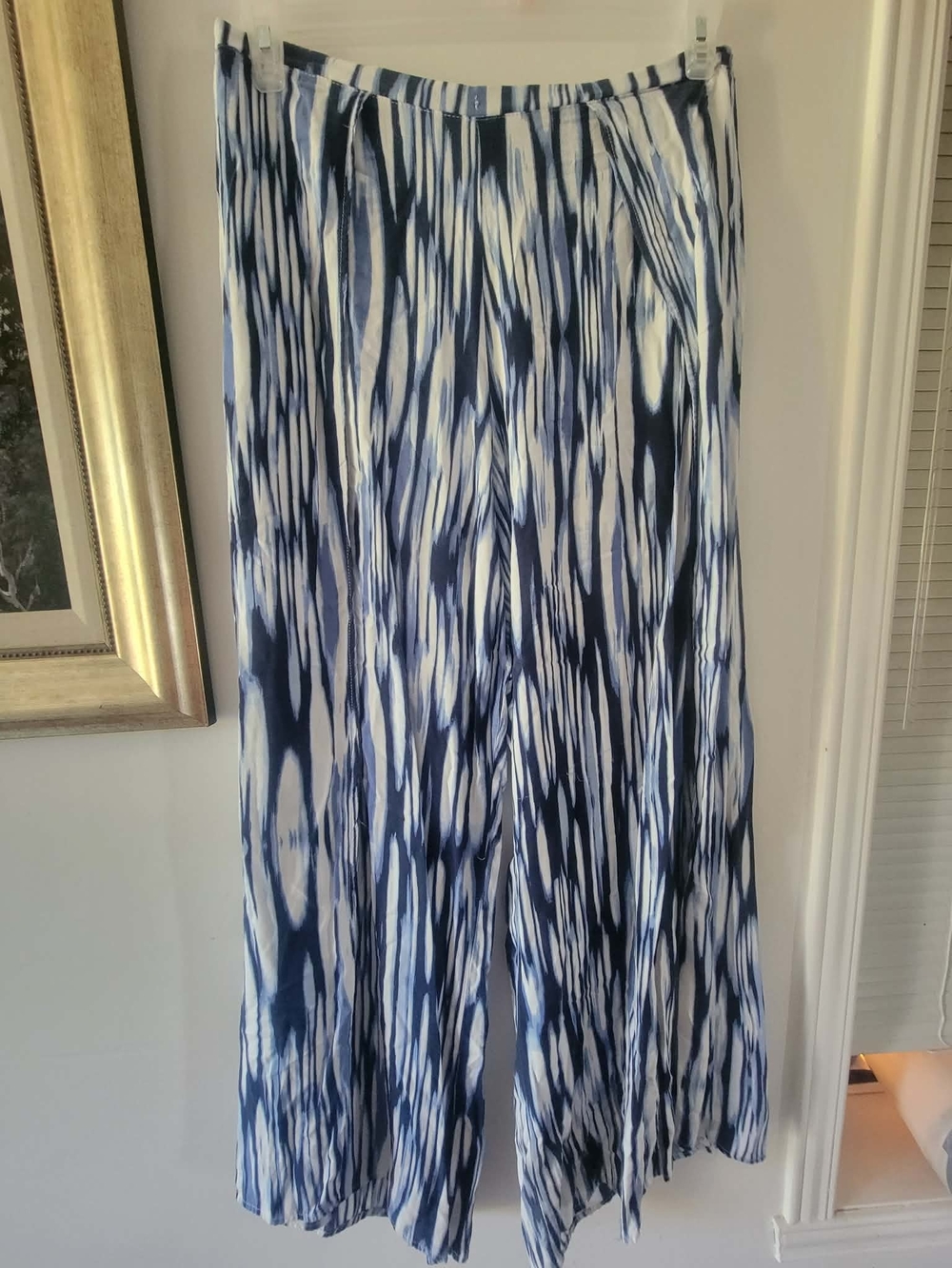 Tribal Navy and White Abstract Print Tie-Leg Pants